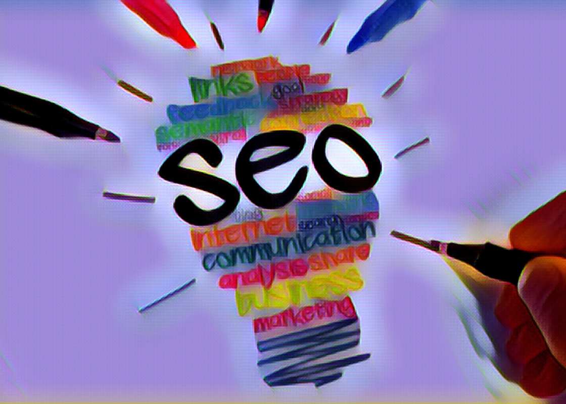 A Lightbulb made out of the words seo and data driven marketing ageny terms.